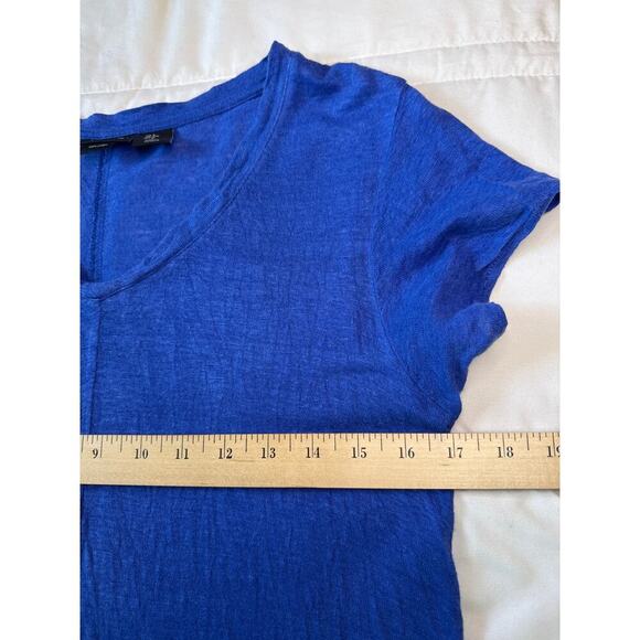Tahari Women’s 100% Linen Short Sleeve Scoop Neck Royal Blue Top Size Small - Picture 5 of 7